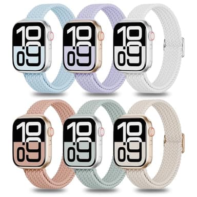 6 Pack Thin Stretchy Braided Compatible with Apple Watch Band 38mm 40mm 41mm 42mm 44mm 45mm 46mm 49mm Women Men, Solo Loop Nylon Slim Strap for iWatch Bands Series 10 9 8 7 SE 6 5 4 3 2 1 Ultra - Image 1
