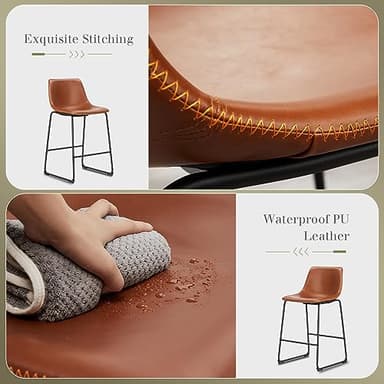 DUMOS 26 Inch Counter Height Bar Stools Set of 4, Modern Faux Leather High Barstools with Back and Metal Leg, Bar Chairs for Kitchen lsland, Brown - Image 5