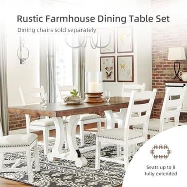 Signature Design by Ashley Valebeck Farmhouse Rectangular Extension Dining Table, Fits up to 8, White & Brown - Image 6