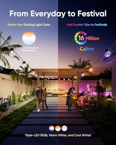 eufy Outdoor String Lights E10, 96ft with 30 Smart RGBWW LED Bulbs, Endless AI Light Themes for Christmas Decorations, IP65 Waterproof for Patio, Fence, Balcony, Link with Cameras, Voice & App Control - Image 4