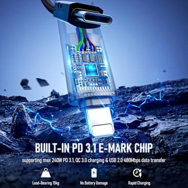 USB C to USB C Cable 6 ft 240W, 4 in 1 Charging Cable, Fast Charging Braided Multi Charger Cord with Type C/USB A/L Port for iPhone 16/15 /14 Series MacBook iPad Pixel Samsung Switch PS5 Tablet - Image 4