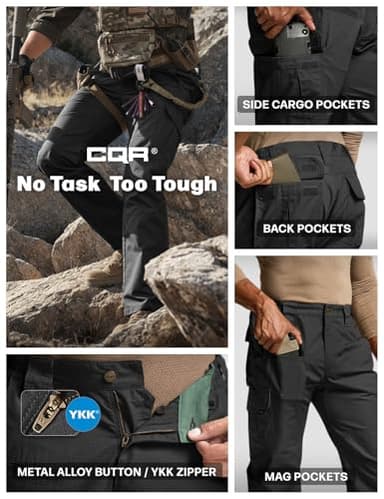 CQR Men's Tactical Pants, Water Resistant Ripstop Cargo Pants, Lightweight EDC Work Hiking Pants, Outdoor Apparel, Raider Black, 32W x 34L - Image 7