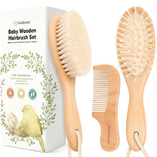 Baby Hair Brush and Comb Set for Newborn - Wooden Baby Hair Brush Set with Soft Goat Bristle, Baby Brush Set for Newborns Baby Brush and Comb Set Girl, Boy, Toddler Cradle Cap Brush (Oval, Walnut) - Image 1