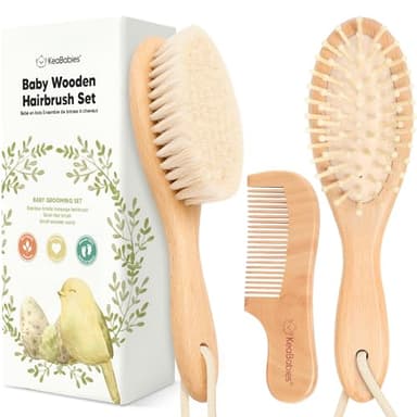 Baby Hair Brush and Comb Set for Newborn - Wooden Baby Hair Brush Set with Soft Goat Bristle, Baby Brush Set for Newborns Baby Brush and Comb Set Girl, Boy, Toddler Cradle Cap Brush (Oval, Walnut) - Image 1