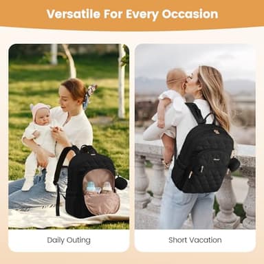 LOVEVOOK Diaper Bag Backpack,Puffer Quilted Baby Diaper Bag with Insulated Pockets,Travel Diaper Backpack for Boys Girls with Changing Pad,Water-Resistant Baby Bag for Mom Dad,Black - Image 8