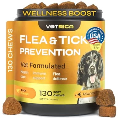 Flea and Tick Prevention for Dogs - Dog Flea Treatment Chews - Immune Support Flea and Tick Chewables for Dogs - Dog Flea & Tick Control Supplement - All Breeds & Ages - Vet Formulated - Soft Treats - Image 1