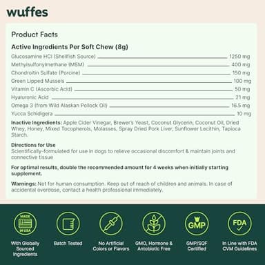 Wuffes Advanced Dog Hip and Joint Supplement with Glucosamine, Chondroitin, Omega 3, MSM, and Green Lipped Mussel, 30 Pork Flavored Chews for Large Dog Breeds - Image 8