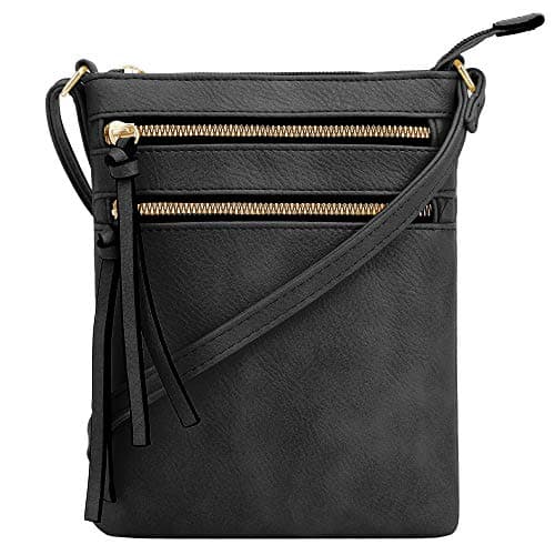DELUXITY Crossbody Purse Bag Shoulder Bag Multi Pocket Zipper Purse | Black - Image 1