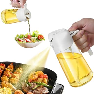 FXKJGHP Oil Dispensing, Oil Sprayer For Cooking, Oil Dispenser For Kitchen, 2 in 1 Olive Oil Dispenser And Oil Sprayer 16oz/470ml For Cooking, Kitchen, Salad, Barbecue(Beige) - Image 1