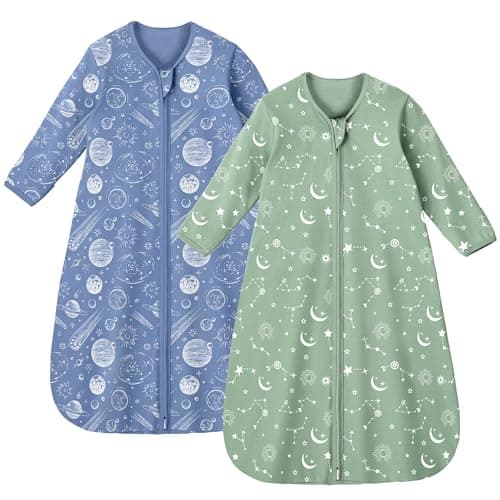 Unnivoll Baby Sleep Sack 18-24 Months 100% Cotton Long Sleeve Wearable Blanket Baby Sleep Bag with 2-Way Zipper 2 Pack 0.5 Tog Sleeping Sack for Newborn Infant - Image 1