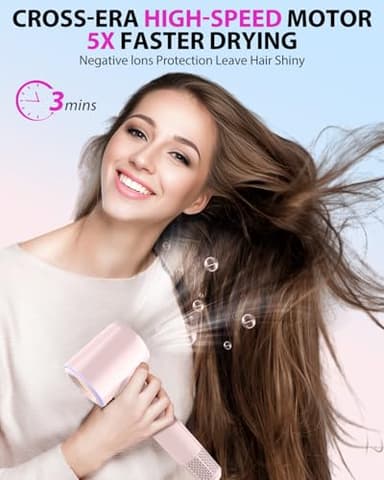 Hair Dryer,180000 RPM High-Speed Hair Blow Dryer with Brushless Motor, 500 Millions Negative Ionic Hair Dryer for Fast Drying, Quiet Thermo-Control Travel Hair dryers for Women Home Salon (Pink) - Image 2