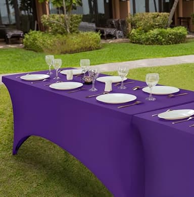 Utopia Kitchen 6FT Spandex Tablecloth [2 Pack, Purple] 200 GSM Stretch, Fitted, Washable and Wrinkle Resistant Table Cloth Rectangle Cover for Trade Shows, Wedding, Parties [72Lx30Wx30H Inch] - Image 2