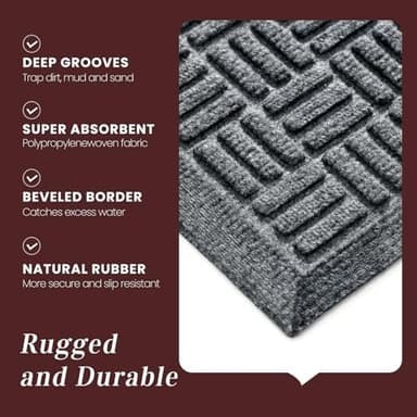 Mibao Front Door Mat Indoor Outdoor Entrance, Dirt Trapping Waterproof All-Season, All-Weather Doormat, Non-Slip Durable Natural Rubber Low Profile Easy Clean Patio Entrance Mat, 29.5" x 17", Grey - Image 7