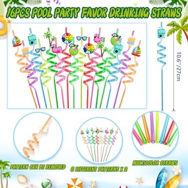 Grneric 98 Pcs Pool Party Favors Drawstring Bags Beach Party Favors Goodie Bags with Drinking Straws Slap Bracelets Stickers for Summer Pool Party Supplies - Image 3