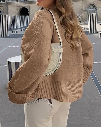 PRETTYGARDEN Women's Fall Oversized Sweaters Casual Crewneck Pullover Long Sleeve Fuzzy Chunky Knit Tops Blouse (Khaki,Large) - Image 2