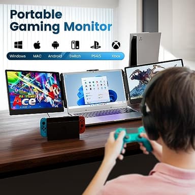 domyfan 14" Laptop Screen Extender, FHD 1080P IPS Triple Portable Monitor for Laptop, HDMI/USB-A/Type-C for Windows, Mac, Android, Chrome, Switch & PS5, Work with 13.3”-17” Laptops - Image 7