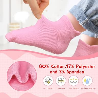 HYzgb Toddler Girls Socks 3T-4T-5T with Grippers 12 Pairs Cotton Little Kids Non Slip Ankle Socks for Toddler Kids 3-4-5 Years Old All Seasons Wearing (Rainbow) - Image 3