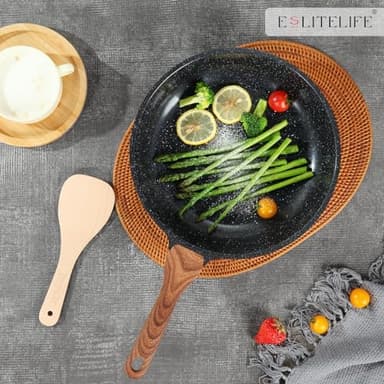 ESLITE LIFE Nonstick Ceramic Frying Pans Skillets Set with Lids, Non-Toxic Egg Omelette Kitchen Cooking Pans Compatible with All Stovetops (Gas, Electric & Induction), PTFE & PFOA Free (Black) - Image 2