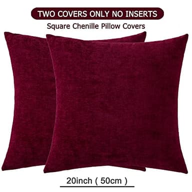 GAWAMAY Decorative Square Throw Pillow Covers 20"x20" Inch Set of 2, Super Soft Chenille Pillows Farmhouse Fall Pillowcase for Living Room Bedroom Sofa Couch Cushion Cover Burgundy Red 50x50cm - Image 7