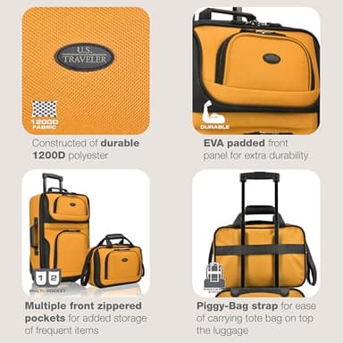 U.S. Traveler Rio Fabric Expandable Carry-on Luggage, Rolling Suitcase, Orange, 2 Wheel Set - Image 2