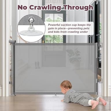 Cideny Retractable Baby Gate for Stairs, 55" Wide Mesh Dog Gate Indoor, 34'' Tall Child Gate for Doorways, Hallways, Deck, Indoor Outdoor Pet Baby Safety Essentials for Home, Grey - Image 7