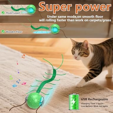 Giociv Interactive Cat Toys for Bored Cats, with Chirping, Centipede Motion Wake-up Super Motor Cat Ball on Rug - Image 5