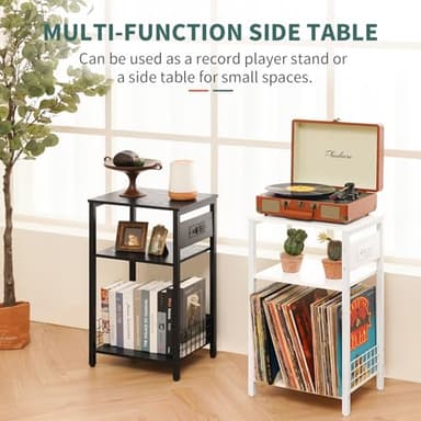 Yoobure Record Player Stand, 3-Tier White Side Table with Charging Station, Small End Table Record Holder with Vinyl Storage, Beside Tables Turntable Stand for Album CD, Night Stand for Living Room - Image 8