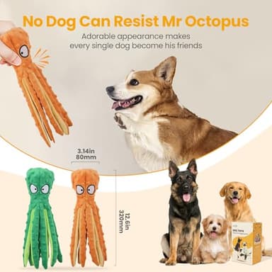 HGB Squeaky Dog Toys - Octopus No Stuffing Crinkle Plush Large Dog Toys to Keep Them Busy for Puppy Teething Chewing, Pet Supplies for Small, Medium, and Large Breeds, 2 Pack - Image 3