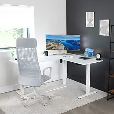 VIVO Electric Corner 63 x 55 inch L-Shaped Standing Desk, Memory Height Adjustment, White Top White Frame, DESK-E3CTW - Image 7