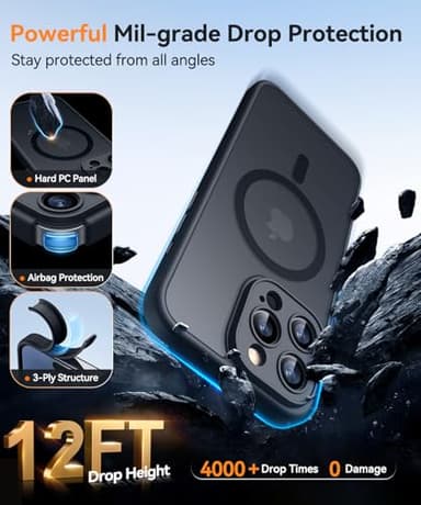 CANSHN Magnetic Compatible with iPhone 16 Pro Case, Upgraded [Full Camera Protection] [Compatible with Magsafe] [Translucent Matte] Shockproof Protective Phone Case Cover 6.3 Inch - Black - Image 6