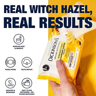 Dickinson's Original Witch Hazel Refreshingly Clean Cleansing Cloths with Aloe, 4 Pack, 25 Cloths per Pack - Image 3