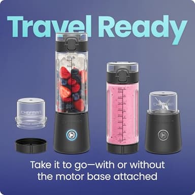 Chefman Cordless Portable Blender for Smoothies and Shakes, BPA-Free 16 oz Blending Jar w/Stainless-Steel Blades, USB-C Rechargeable with Color-Changing LEDs, Dishwasher-Safe Accessories - Black - Image 6