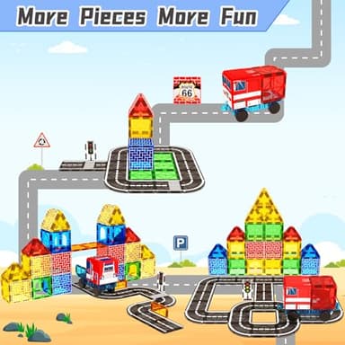 Magnetic Tiles Road Car Set, Toddler Magnetic Building Blocks Toys for 3 4 5 6 7 Year Old Boys Girls, Kids Montessori STEM Sensory Preschool Classroom Educational Learning Games Easter Birthday Gifts - Image 4