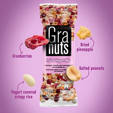 Granuts Fruit & Yogurt Mix | Crispy, Yogurt-Covered Rice | Peanuts, Cranberries, & Pineapple | On-the-Go Snack | Delicious Flavors | 1.41 Oz (12 Inner Packs) - Image 5