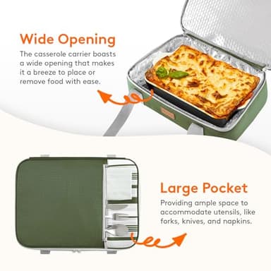 Lifewit Expandable Insulated Casserole Carrier for Hot or Cold Food, Double Decker Food Bag Lasagna Holder Carry Tote for Potluck Parties/Picnic/Cookouts, Fits 9"x13" Baking Dish, Dark green - Image 7