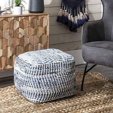 nuLOOM Seville Handmade Denim Textured Filled Ottoman Pouf - Image 1