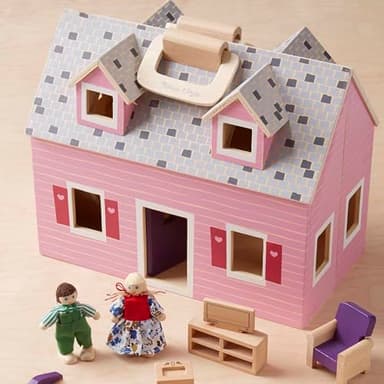 Melissa & Doug Fold and Go Wooden Dollhouse with 2 Dolls and Wooden Furniture,Multi,One Size - Image 9