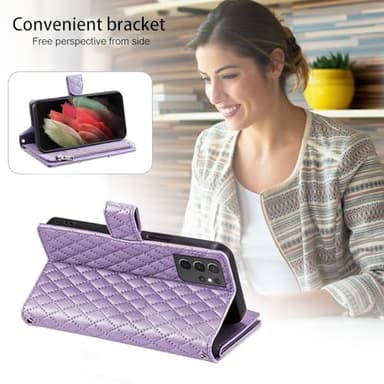 Furill Phone Case for Samsung Galaxy S21 Ultra 5G Wallet Cover with and Crossbody Wrist Strap Shoulder Strap 9+ Card Slots Zipper Purse Leather Stand S21ultra 21S S 21 21ultra G5 Women Men Purple - Image 4