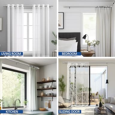 Briofox Silver Curtain Rods for Windows 48 To 84 Inch Heavy Duty Modern End Cap 1 Inch Curtain Rods Adjustable Decorative Drapery Rod for Home,Office,Apartment,Farmhouse - Image 4