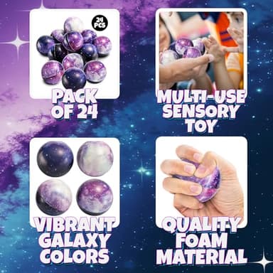 Galaxy Stress Balls for Kids - Pack of 24 Bulk - Squeeze Anxiety Fidget Sensory Balls for Children with Outer Space Theme, Toys for Party Favors and Birthday Party Supplies - Image 3