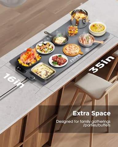 FEPPO Food Warming Mat, (XXL 35”x16”) Electric Warming Trays for Buffets Party, Fast Full-Surface Heating Mat for Food with 19 Level Adjustable Temperature and 6 Hours Timer, Roll Up Food Warmer - Image 6