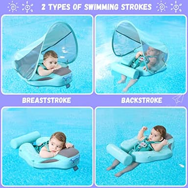 GENTEACO Mambobaby Baby Swim Float with Canopy Non-Inflatable Infant Pool Float with Tail 3-24 Months Avoid Flip Solid Skin-Friendly Material for Toddler Boys Girls(Deluxe Edition Green) - Image 4