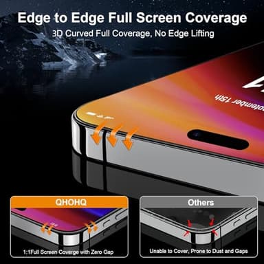 QHOHQ for iPhone 16 Pro Max Screen Protector with Camera Lens Protector, [Military Grade Shatterproof], Top 9H+ Tempered Glass, Full Edge Coverage, Ultra Durable, with Installation Tool [3+3 Pack] - Image 3