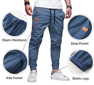 JMIERR Men's Casual Joggers Pants - Cotton Drawstring Chino Yoga Pants Hiking Outdoor Twill Track Jogging Sweatpants Travel Pants with Pockets for Men, 4XL, C Sky Blue - Image 2