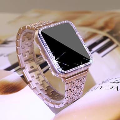 SUPOIX Compatible with Apple Watch Band 45mm + Case, Women Jewelry Bling Diamond Replacement Metal Strap & Soft TPU Bumper Protective Case for iWatch Series 7/8/9(Champagne) - Image 4