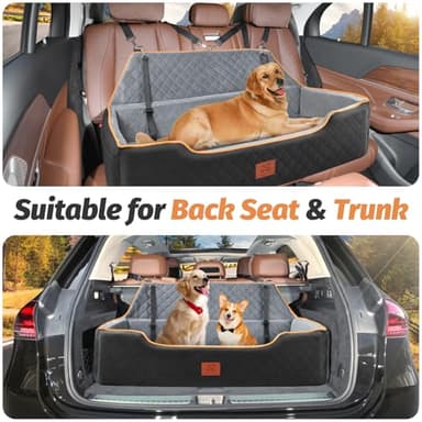 XIEEAOZEE Dog Car Bed Booster, Comfortable Travel Seat for Large/Medium Dogs, Fully Detachable & Washable with Thick Cushion (Black&Gray) - Image 4