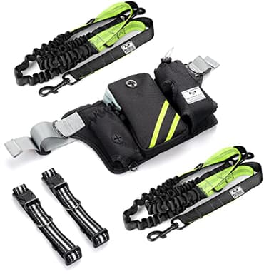 SHINE HAI Retractable Hands Free Dog Leash with Dual Bungees for 2 Dogs, Adjustable Waist Belt, Reflective Stitching Leash for Running Walking Hiking Jogging Biking Black - Green - Image 7