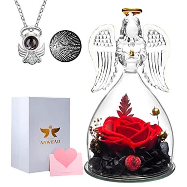 ANWEAO Mothers Day Flowers Gifts for Mom,Preserved Flower Rose in Glass Angel Figurines,Angel Gifts for Women Grandma Wife Sister,Angel Rose Birthday Gifts for Women Mom Wife - Image 1