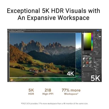 ASUS ProArt Display 27” 5K HDR Professional Monitor (PA27JCV) - 5K (5120 x 2880), IPS, 99% DCI-P3, 100% sRGB, ΔE < 2, USB-C PD 96W, Calman Verified, Color Accurate, Auto KVM, LuxPixel, 3 yr Warranty - Image 2
