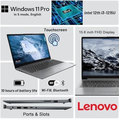 Lenovo IdeaPad 15.6" Touchscreen FHD Laptop Computer, Intel 6-Core Processor (Beat i5-1155G7), 16GB DDR4 RAM, 512GB PCIe SSD, WiFi 6, Bluetooth 5.2, Cloud Grey, Windows 11 Pro S, Wendbo Cable - Image 2